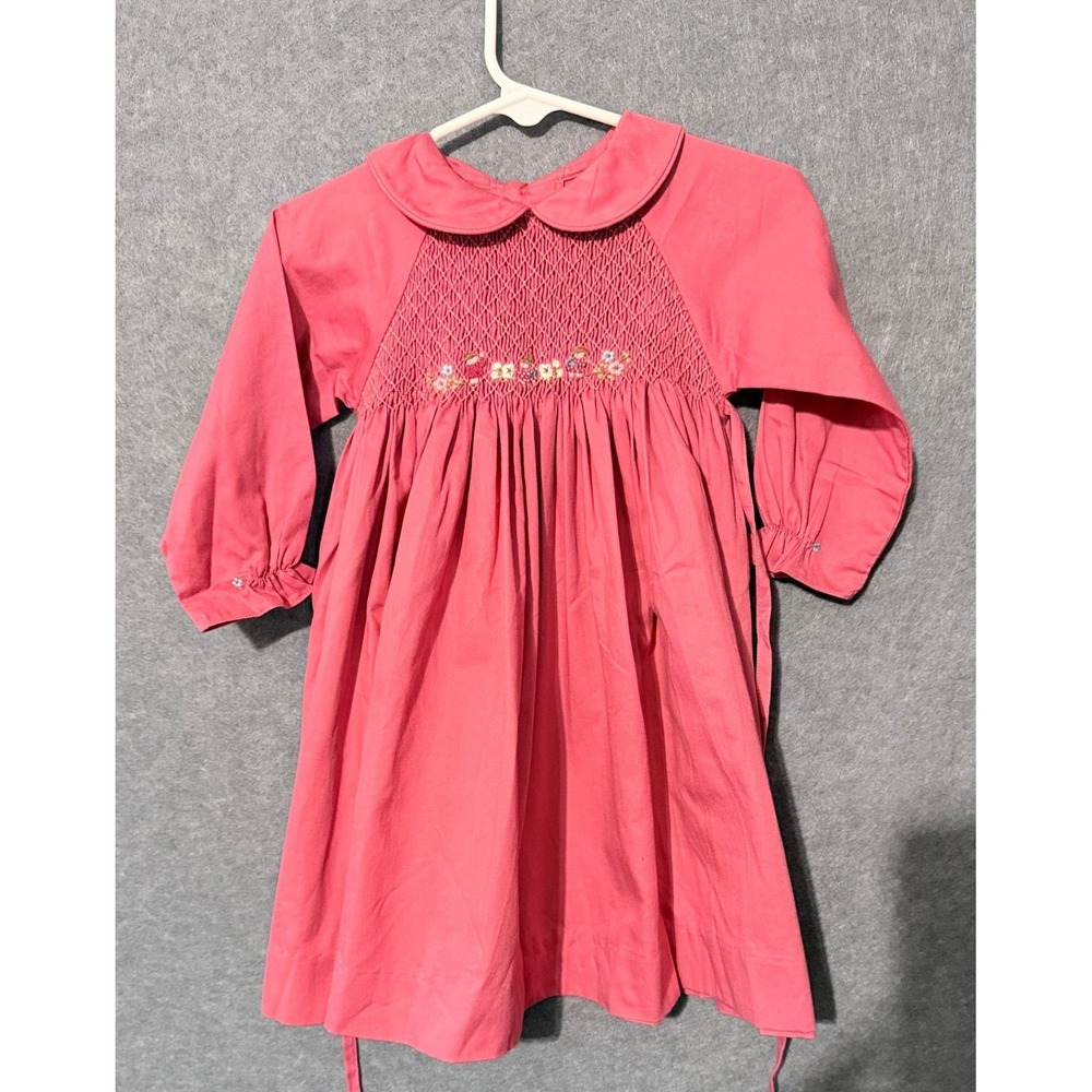 Jacadi Smocked Luxury Baby Dress 12M Heirloom French Floral Peter Pan Collar